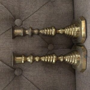 Set of Two Solid Brass Candlestick Holders